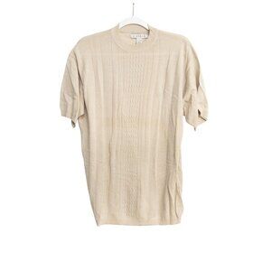Cassel Mens Beige Cotton Sweater Knitted Crew Neck Pullover Short Sleeve Top M